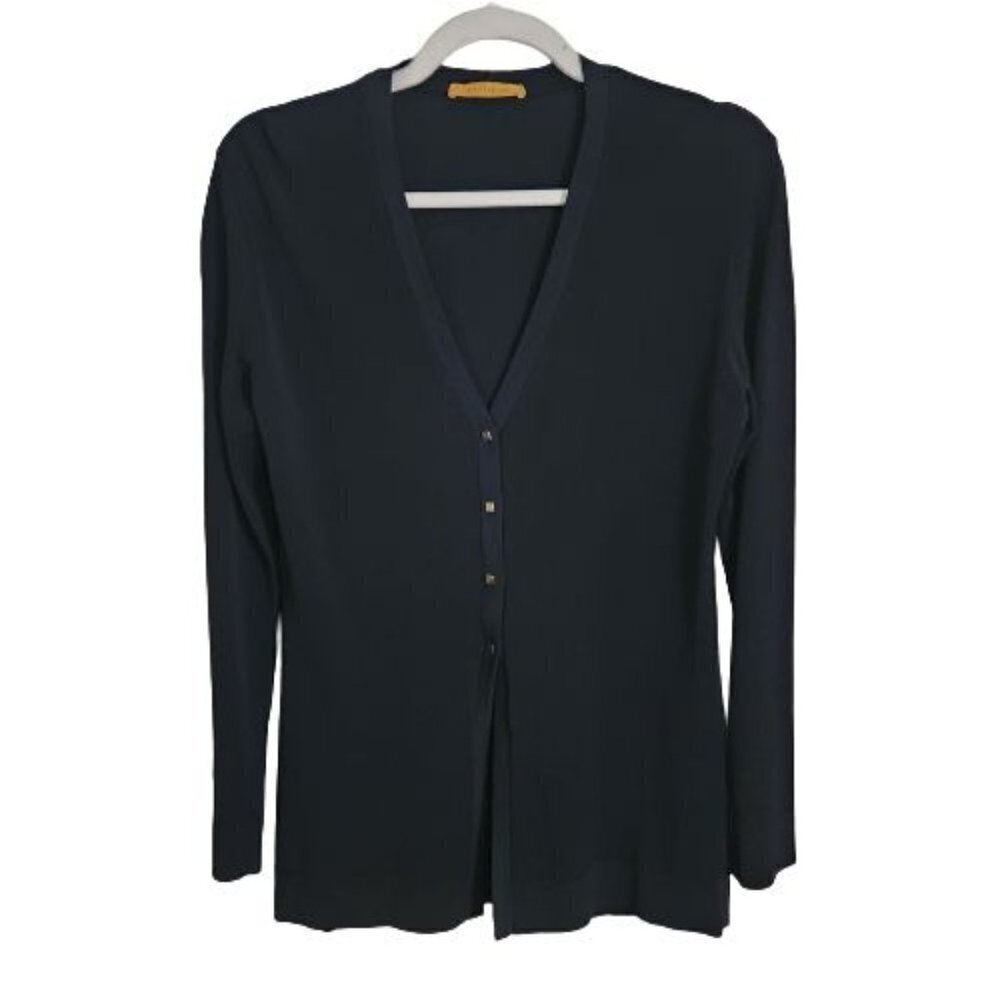 D. Exterior Quiet Luxury Black V Neck Cardigan Sweater Size M